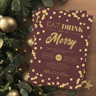 Ät Drink Guld Burgundy Glitter Helgdag Julafton Inbjudningar