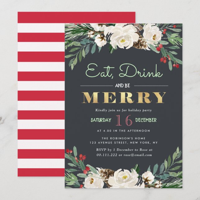 ÄT, DRINK OCH BE MERRY| julfest Inbjudningar (Fram/baksida)