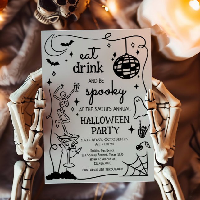 Ät Drink och Spooky Cocktail Halloween fest Inbjudningar (Eat Drink and Spooky Halloween Party Invitation)