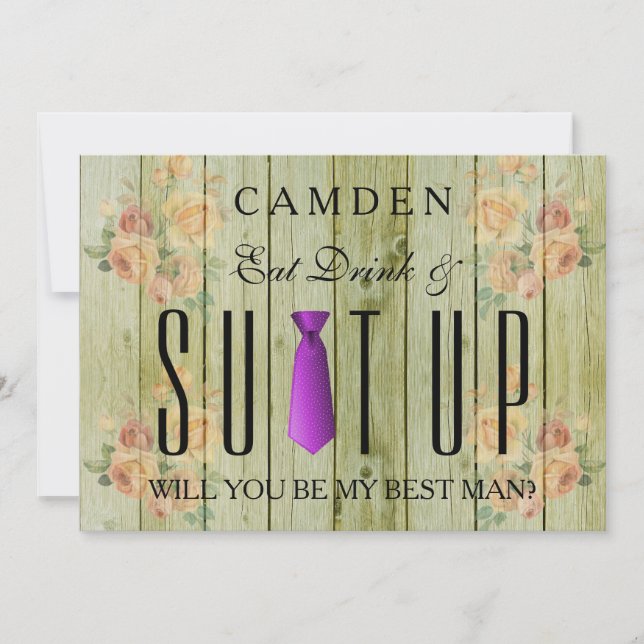 Ät Drink & Suitup Wooden Du är min Bestman Inbjudningar (Framsida)