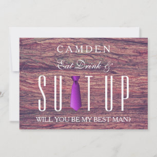 Ät Drink & Suitup Wooden Du är min Bestman Inbjudningar