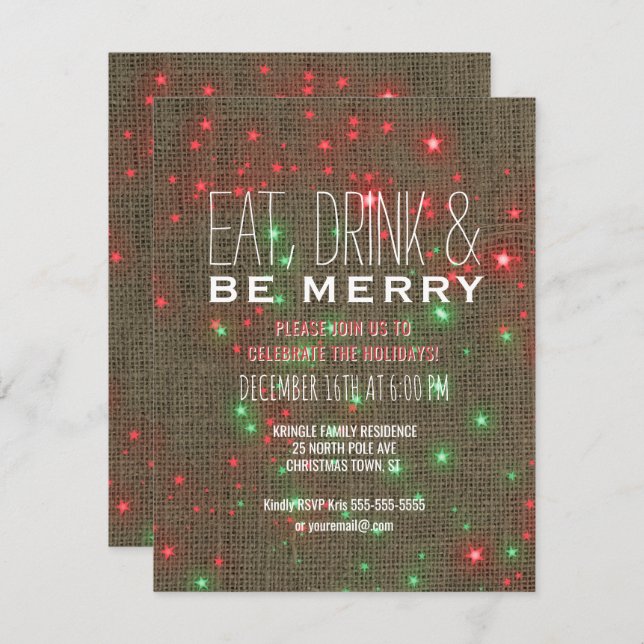 Ät dryck är God jul Julfest Rustig Inbjudningar (Fram/baksida)