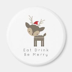Ät dryck Bär God jul Hjort i Red Santa Hat Magnet