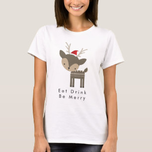 Ät dryck Bär God jul Hjort i Red Santa Hat T-shirt