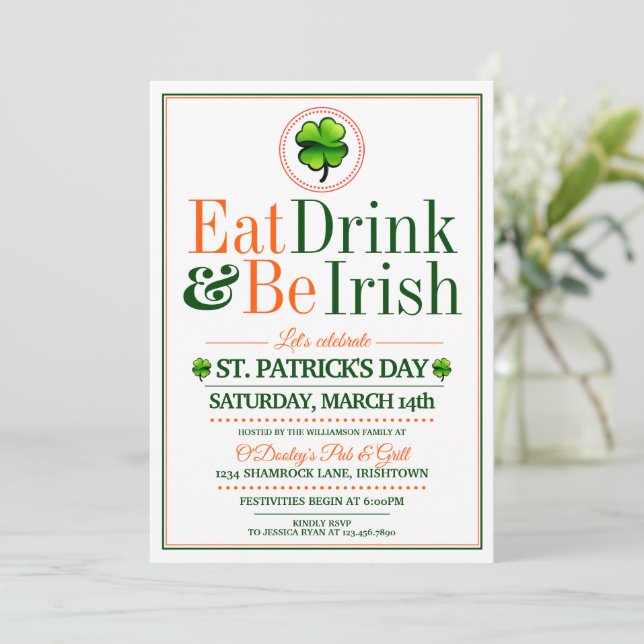 Ät/dryck/be Irish St.Pat's Party-inbjudningar Inbjudningar (Stående Fram)