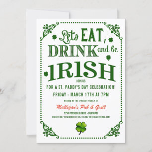 Ät/dryck/be Irish St.Pat's Party-inbjudningar Inbjudningar