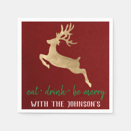 Ät dryck Behåll Merry Guld Reindeer Burgundy White Pappersservett