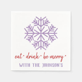 Ät dryck Bläck Lila Red White Snöflingor Pappersservett
