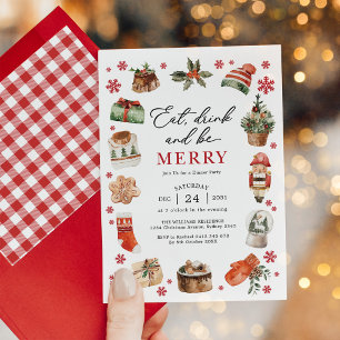 Ät dryck Bläddra i God jul Party Inbjudningar