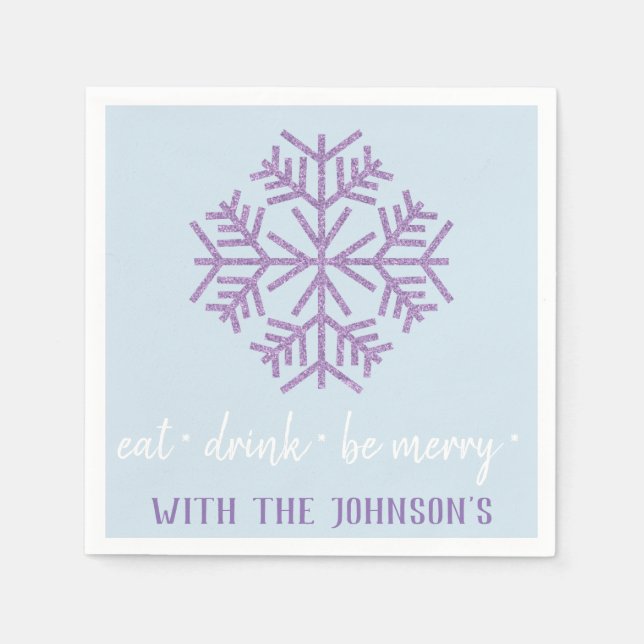 Ät dryck Mera Lila Vita blå Snöflingor Pappersservett (Framsidan)