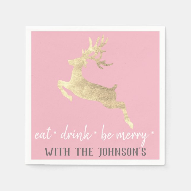 Ät dryck Mera Rosa Grått Vita renar Guld Pappersservett (Framsidan)