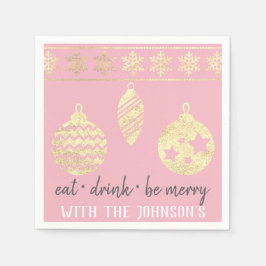 Ät dryck Mera Rosa Vita Guld Snöflingor Pappersservett