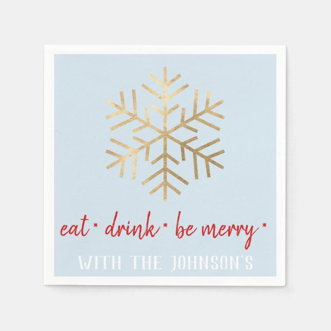 Ät dryck: Merry Red Guld White Blue Snowflake Pappersservett (Framsidan)