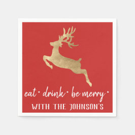 Ät dryck: Merry Red White Guld Reindeer Pappersservett