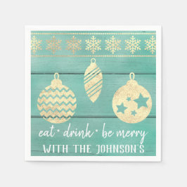 Ät dryck Mint Wood White Guld Snöflingor Pappersservett