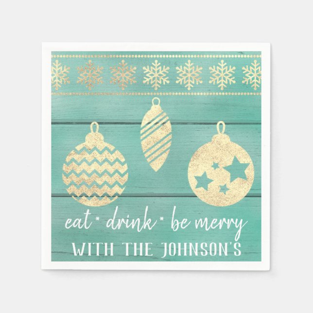 Ät dryck Mint Wood White Guld Snöflingor Pappersservett (Framsidan)