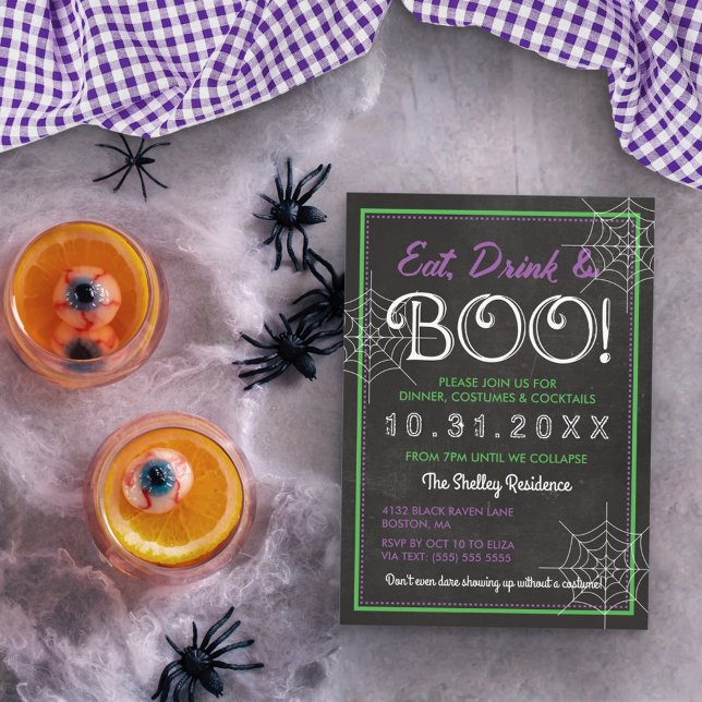 Ät dryck och boj! | Chalkboard Halloween fest Inbjudningar (Skapare uppladdad)