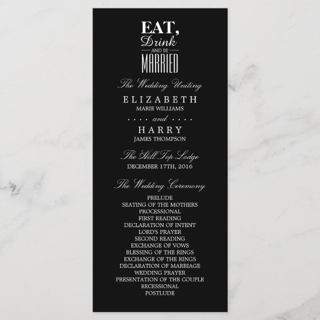 Ät, dryck och gift Bröllopsprogram Program (Framsida)