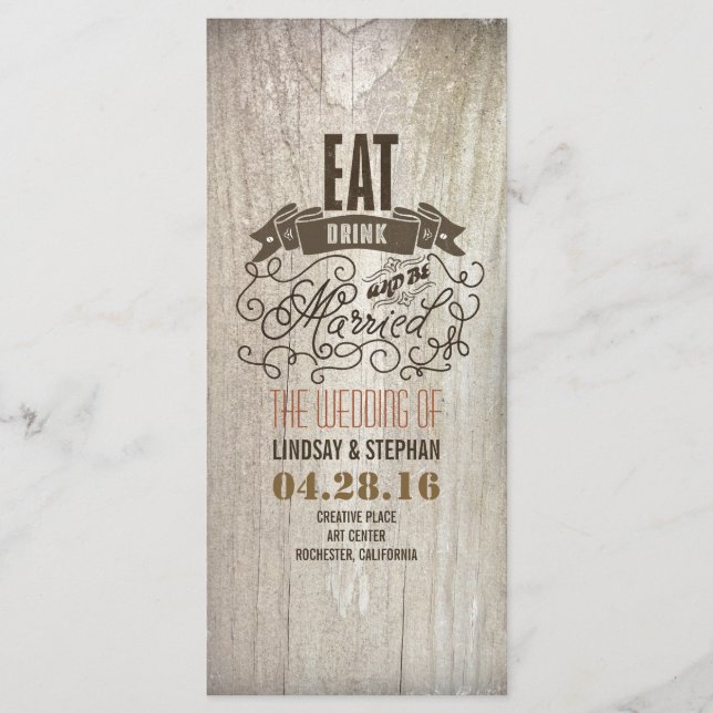 Ät dryck och gifta bröllopsprogram program (Framsida)