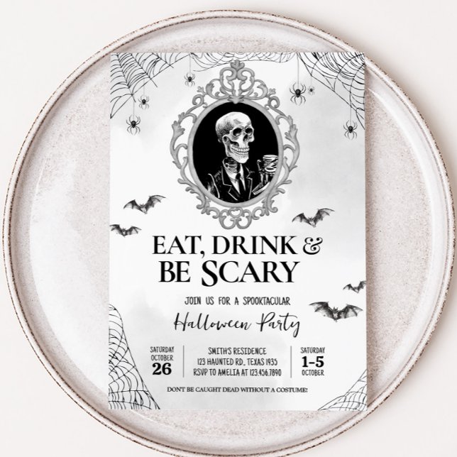 Ät dryck och scary Gothic Skull Halloween fest Inbjudningar (Gothic Skull Eat Drink and Scary Halloween Party Invitation)