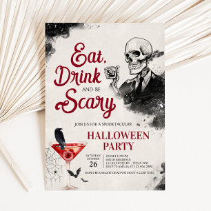 Ät dryck och Scary Vintage Halloween fest Inbjudningar