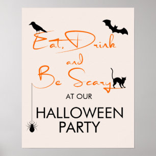 Ät dryck och ställ in hälsningsskylt i Halloween f Poster
