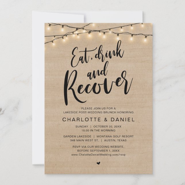 Ät, dryck och tillfrisknande, morgonen efter Brunc Inbjudningar (Framsida)