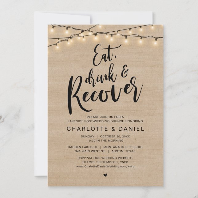 Ät, dryck och tillfrisknande, morgonen efter Brunc Inbjudningar (Framsida)