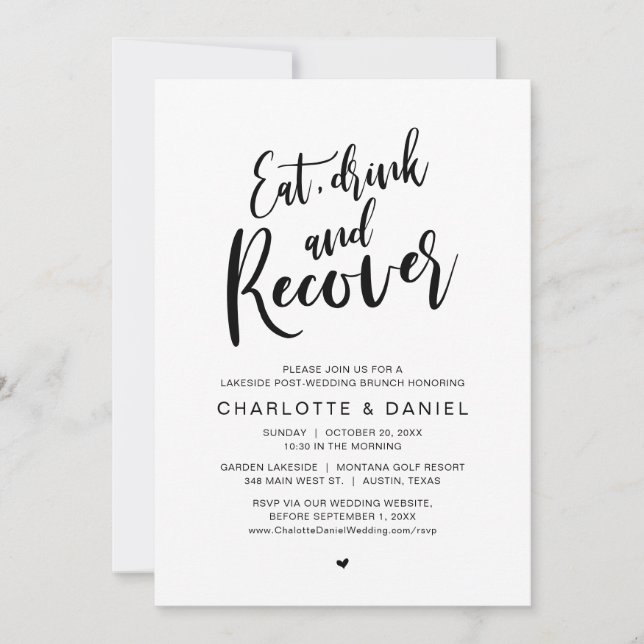 Ät, dryck och tillfrisknande, morgonen efter Brunc Inbjudningar (Framsida)