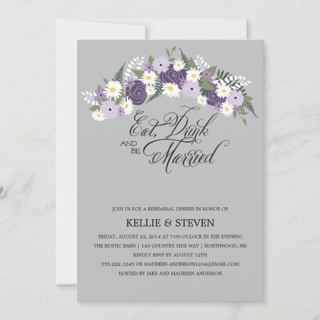 Ät dryck och torka Rustig Blommigt Utandning Inbjudningar (Framsida)