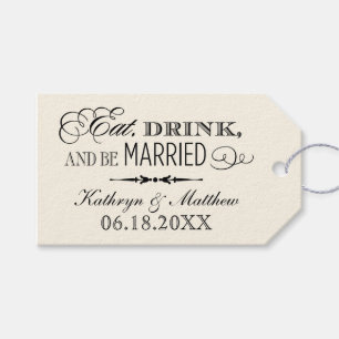 Ät dryck och torka svart Bröllop Monogram Presentetikett