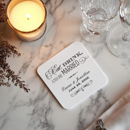 Ät dryck och torka svart Bröllop Monogram Underlägg Papper Kvadrat