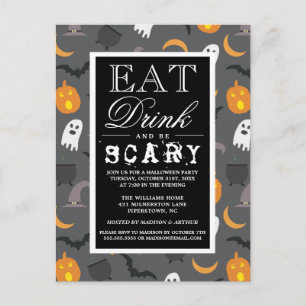 Ät dryck och var försiktig   HAPPY HALLOWEEN PARTY Inbjudan Vykort