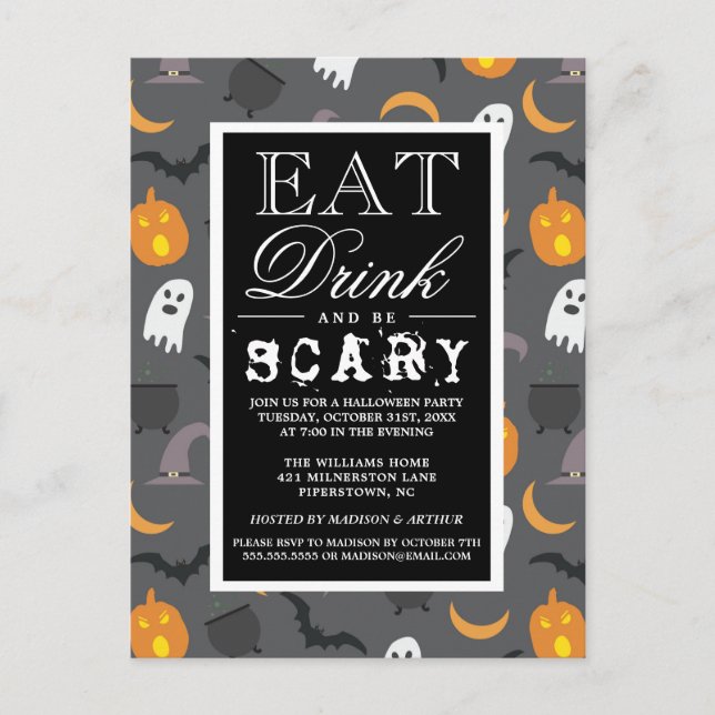 Ät dryck och var försiktig | HAPPY HALLOWEEN PARTY Inbjudan Vykort (Framsida)