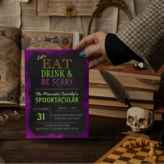 Ät dryck och var försiktig Lila Halloween-inbjudan Inbjudningar (Skapare uppladdad)