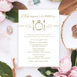 Ät dryck och var gift med antik repetitionsmiddag inbjudningar<br><div class="desc">Projektering av antika guld och vita bröllop-repetitions- och repetitionsmiddagar med mat,  dryck och gift i elegant och vintage blandad typografi med rulla av diamant förlovning ställe.</div>