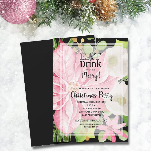 Ät dryck och var god Blommigt jul Party Inbjudningar (Eat Drink and Be Merry Floral Christmas Party Invitations)