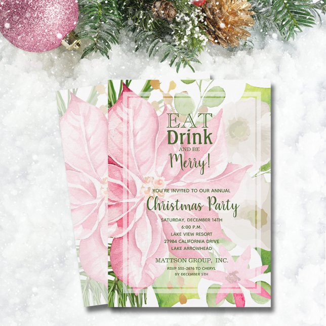 Ät dryck och var god Blommigt jul Party Inbjudningar (Eat Drink and Be Merry Floral Christmas Party Invitations)