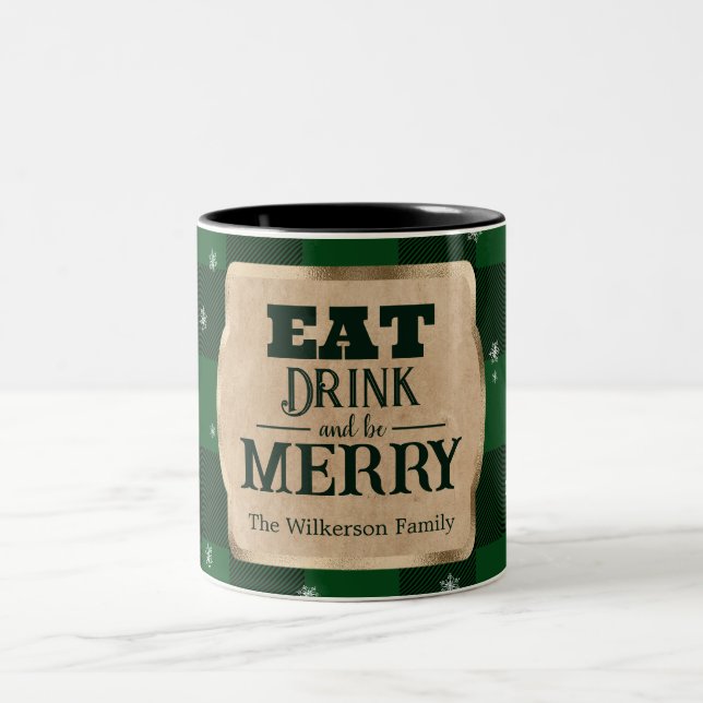 Ät dryck och var god Grönt Pets Jul Två-Tonad Mugg (Center)