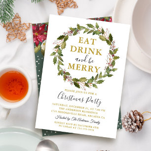 Ät dryck och var God jul Blommigt jul Party Inbjudningar