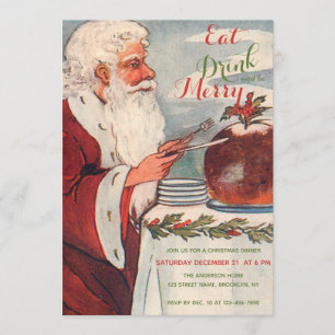Ät dryck och var god jultomten Pudding Party Inbjudningar