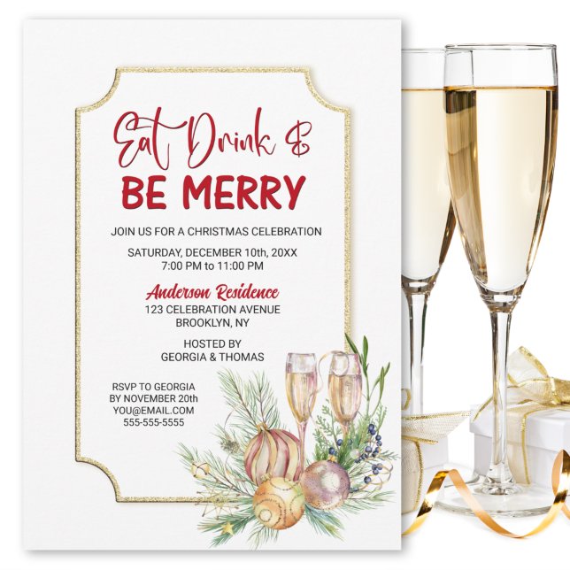 Ät dryck och var Merry Champagne Jul Party Inbjudningar (Skapare uppladdad)