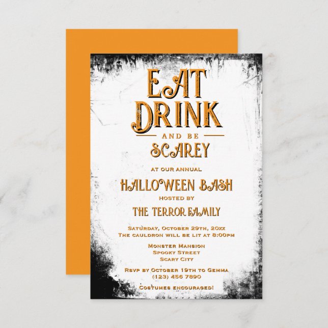 Ät dryck och var Scarey Halloween Inbjudningar (Fram/baksida)