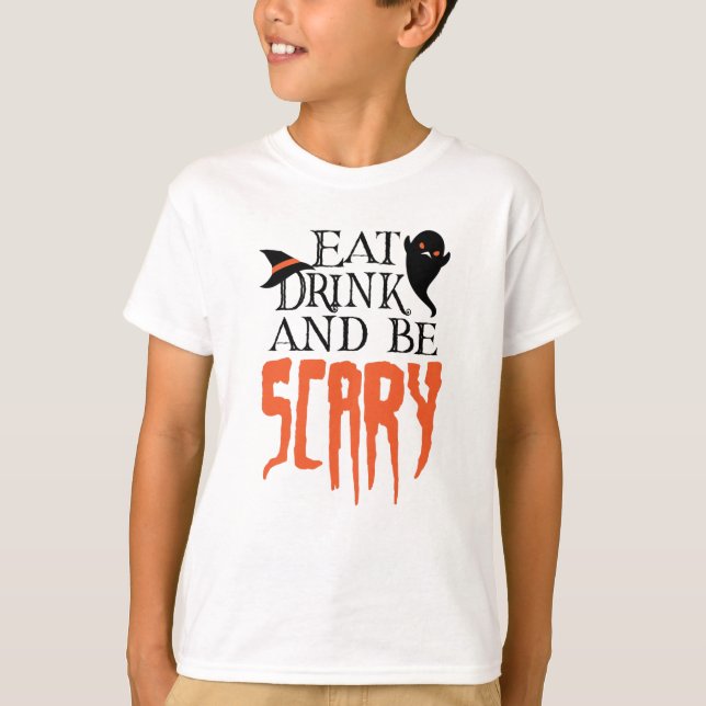 Ät dryck och var Scary Funny Halloween Satta T Shirt (Framsida)