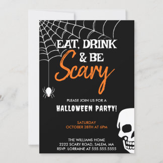 Ät dryck och var scary Halloween fest Black Inbjudningar