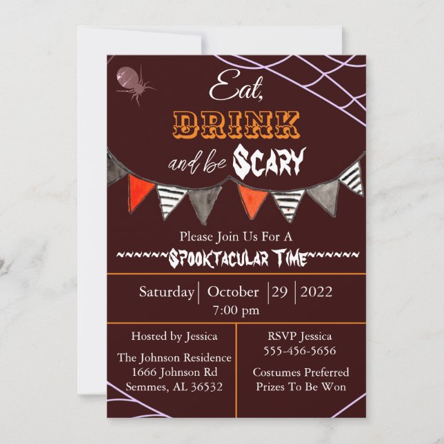 Ät dryck och var scary Halloween fest Inbjudningar (Framsida)