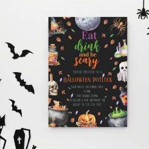 Ät dryck och var scary Halloween Potluck Party Inbjudningar