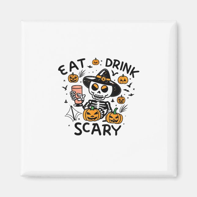 Ät dryck och var scary Halloween Pumpkin-miniatyr Magnet (Framsidan)