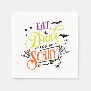 Ät, dryck och var scary Halloween-typografi Pappersservett