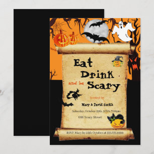 Ät dryck och var scen Halloween fest Inbjudningar